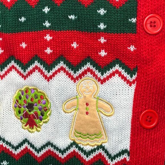 Christmas Cardigan Holiday Ugly Sweater Button Down Embroidered GrandmaCore M - Picture 5 of 8